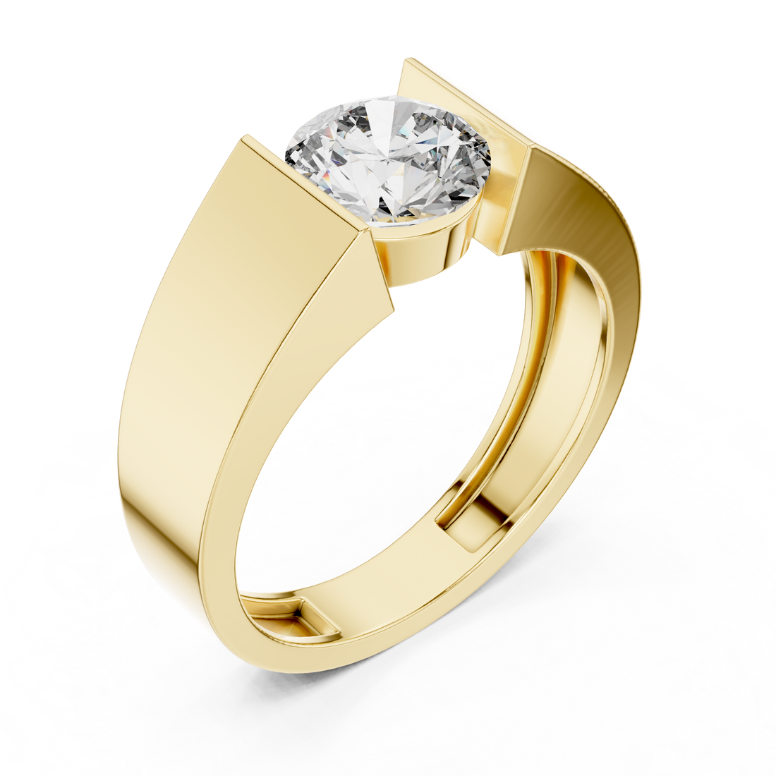 Round Cut Diamond Signet Solitaire Ring
