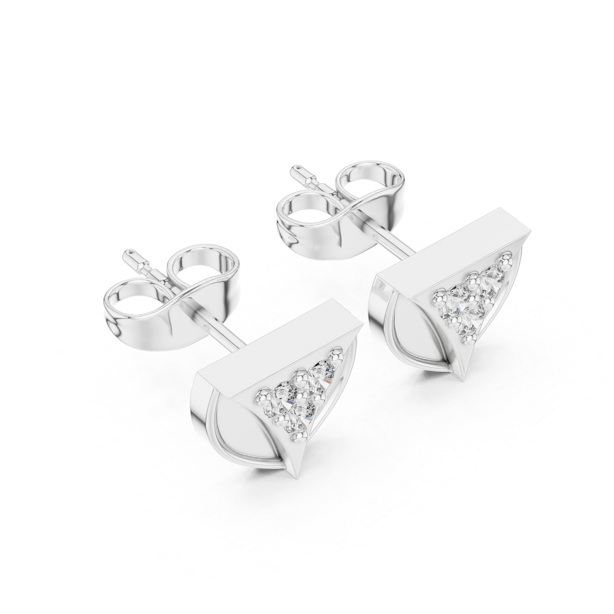 Round Diamond Cluster Triangle Stud Earrings