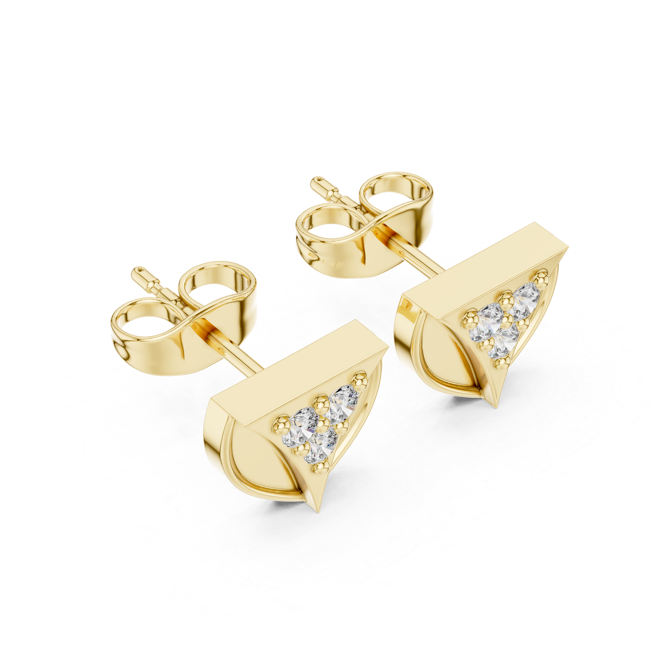 Round Diamond Cluster Triangle Stud Earrings