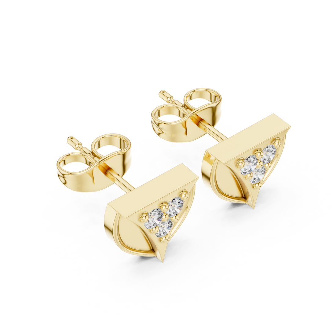 Round Diamond Cluster Triangle Stud Earrings