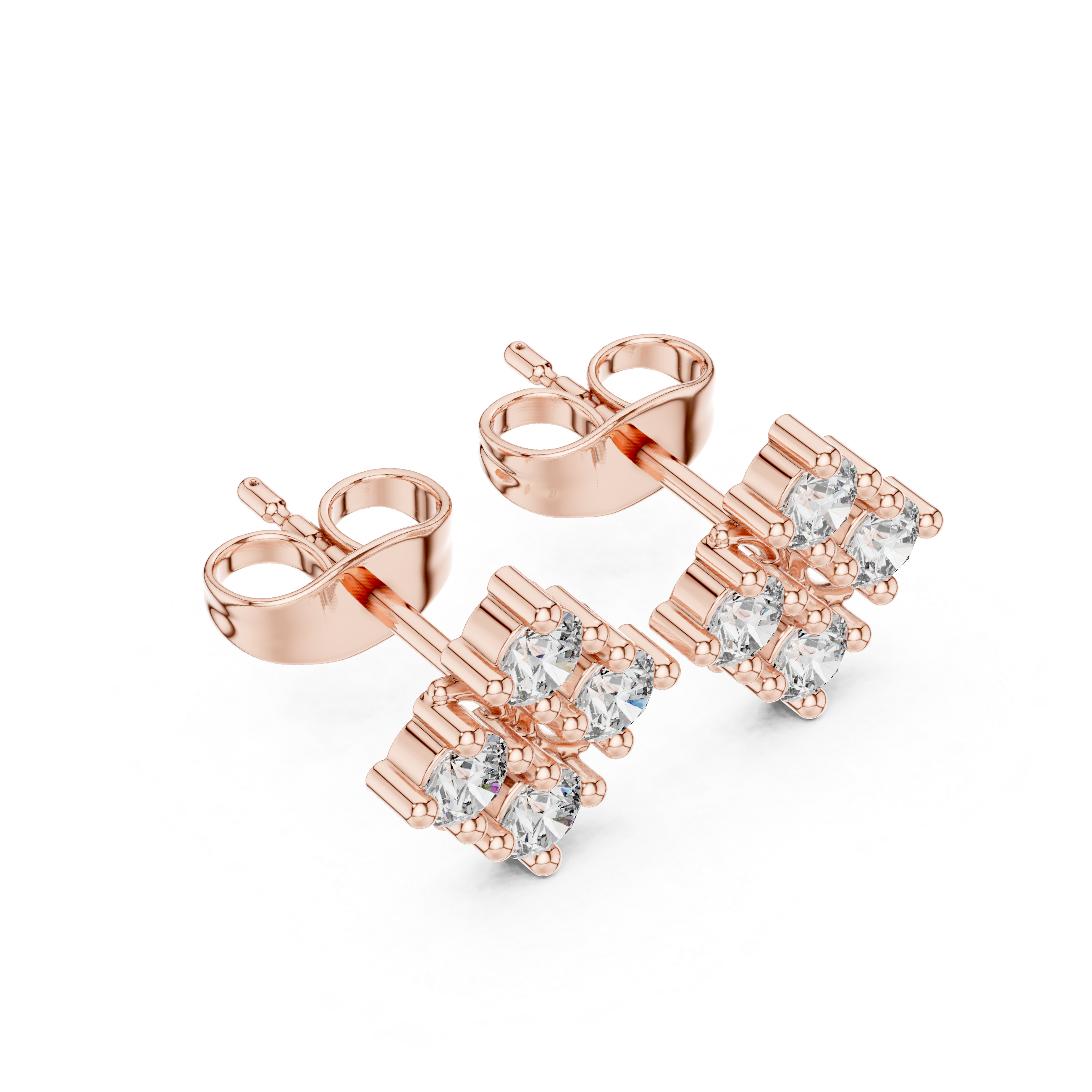 Round Brilliant Diamond Floral Cluster Quatrefoil Stud Earrings