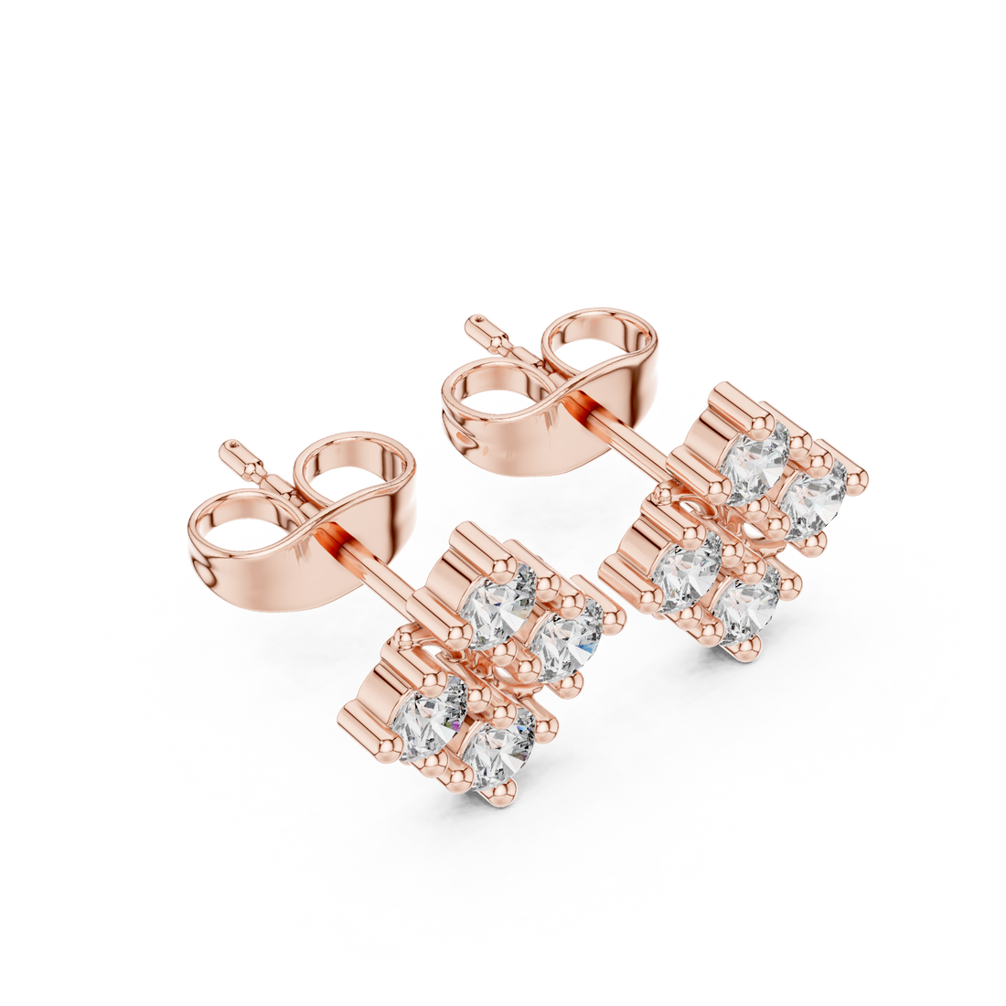 Round Brilliant Diamond Floral Cluster Quatrefoil Stud Earrings