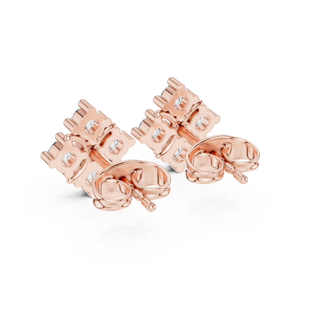 Round Brilliant Diamond Floral Cluster Quatrefoil Stud Earrings