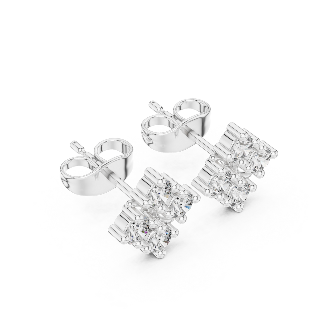 Round Brilliant Diamond Floral Cluster Quatrefoil Stud Earrings