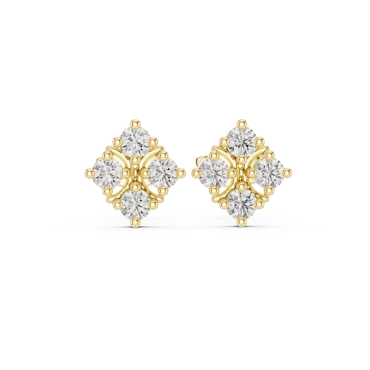 Round Brilliant Diamond Floral Cluster Quatrefoil Stud Earrings