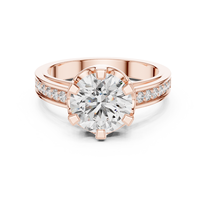 Round Cut Solitaire Diamond Ring with Pavé Side Stone Band