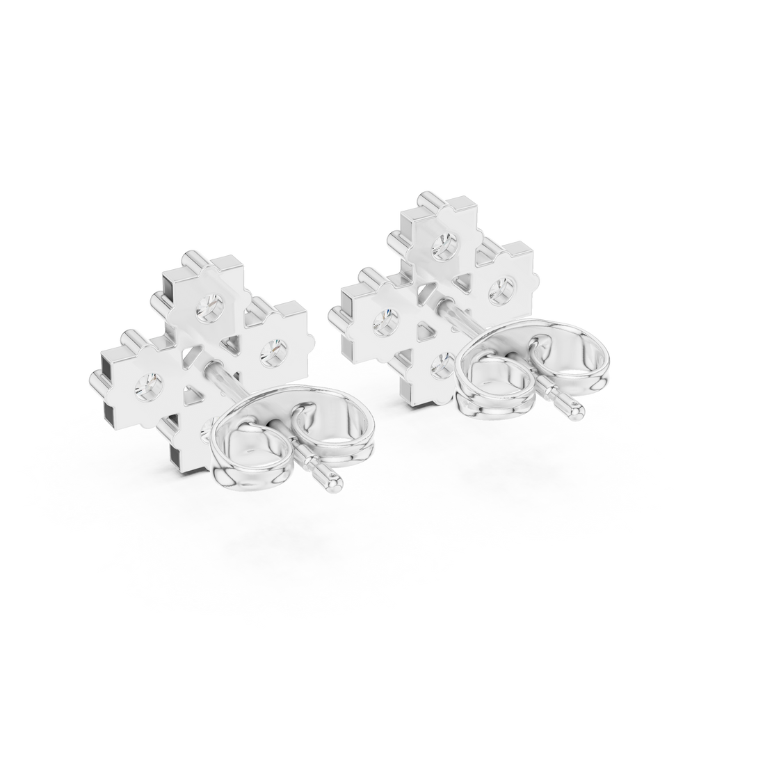 Round Diamond Cluster Cross Motif Geometric Stud Earrings