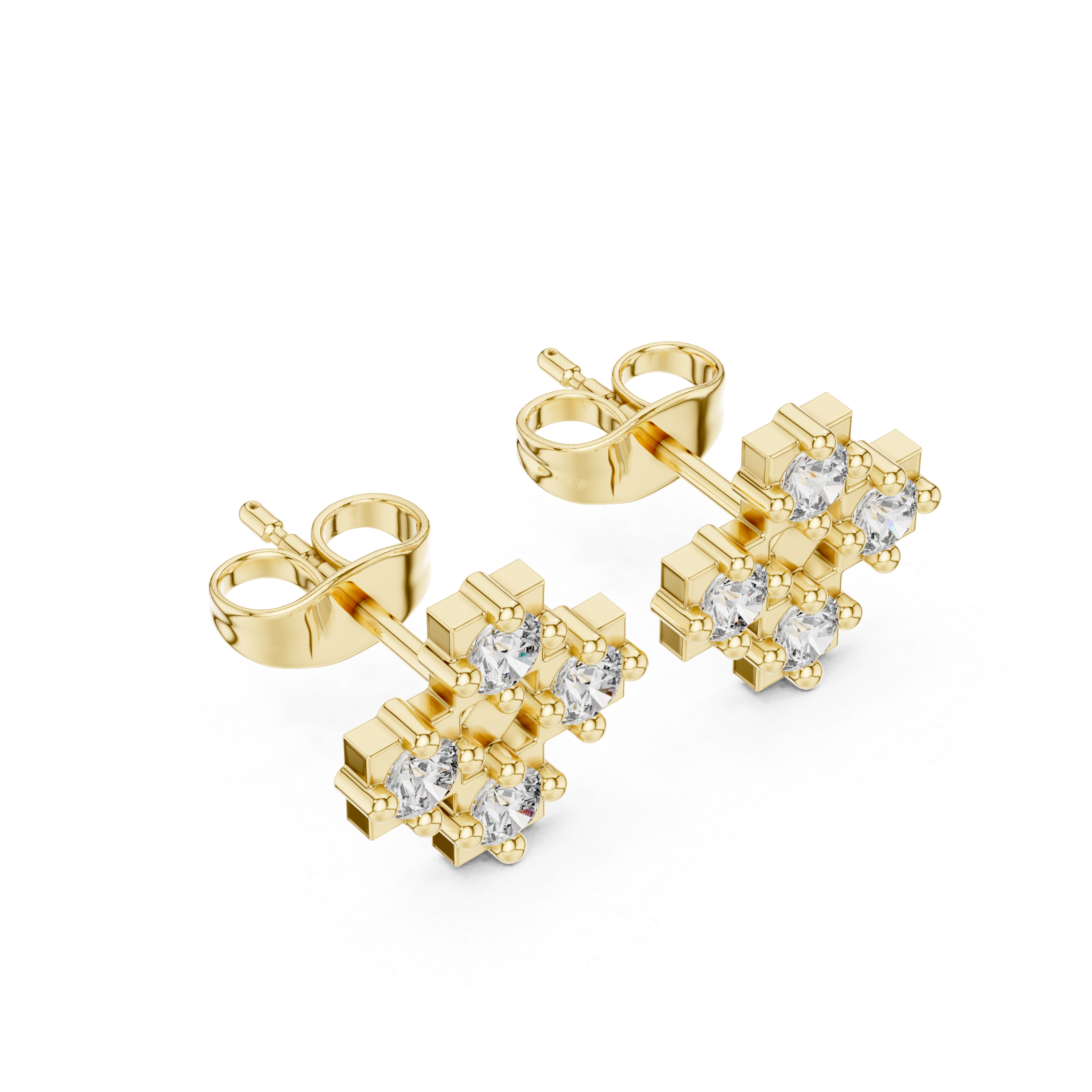 Round Diamond Cluster Cross Motif Geometric Stud Earrings