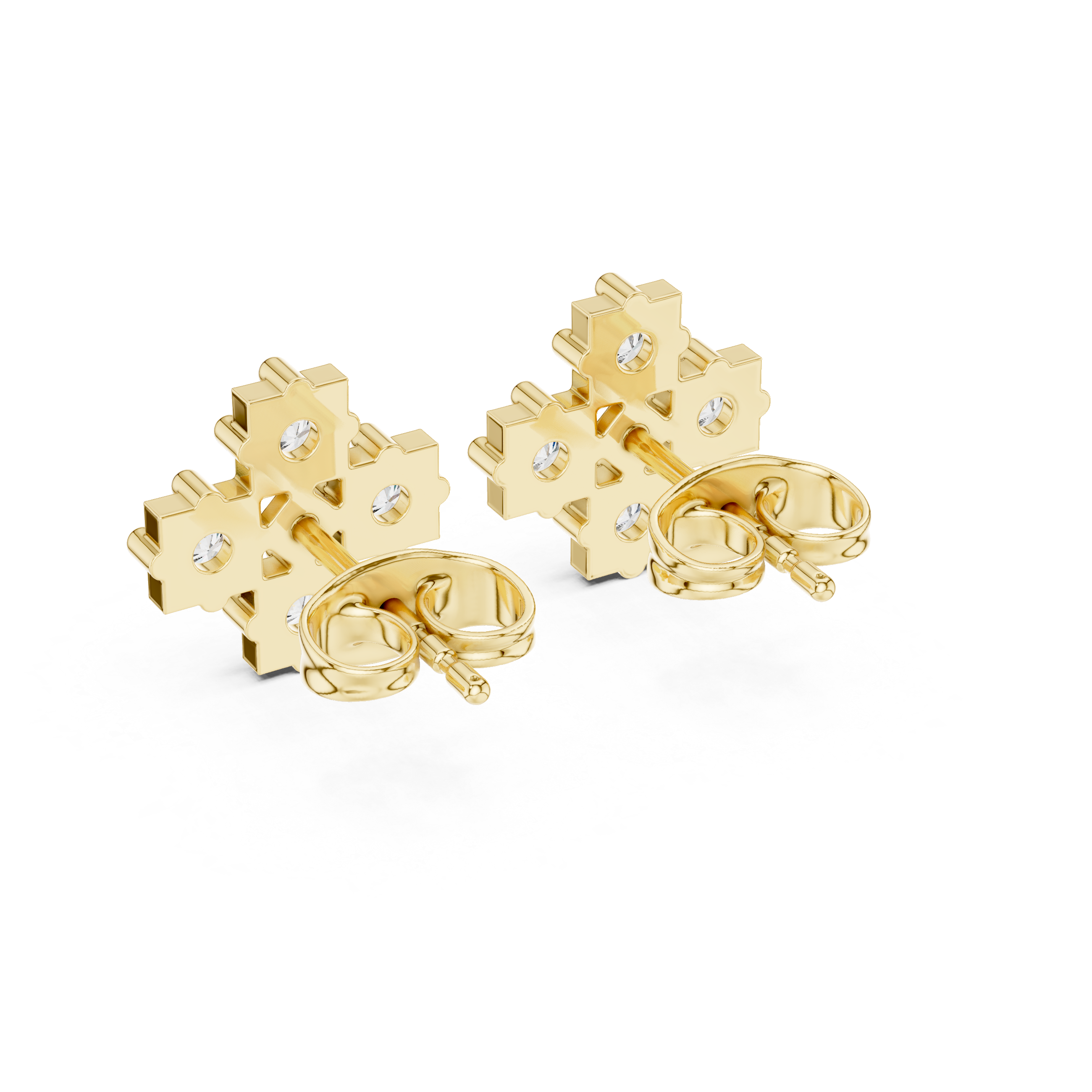 Round Diamond Cluster Cross Motif Geometric Stud Earrings