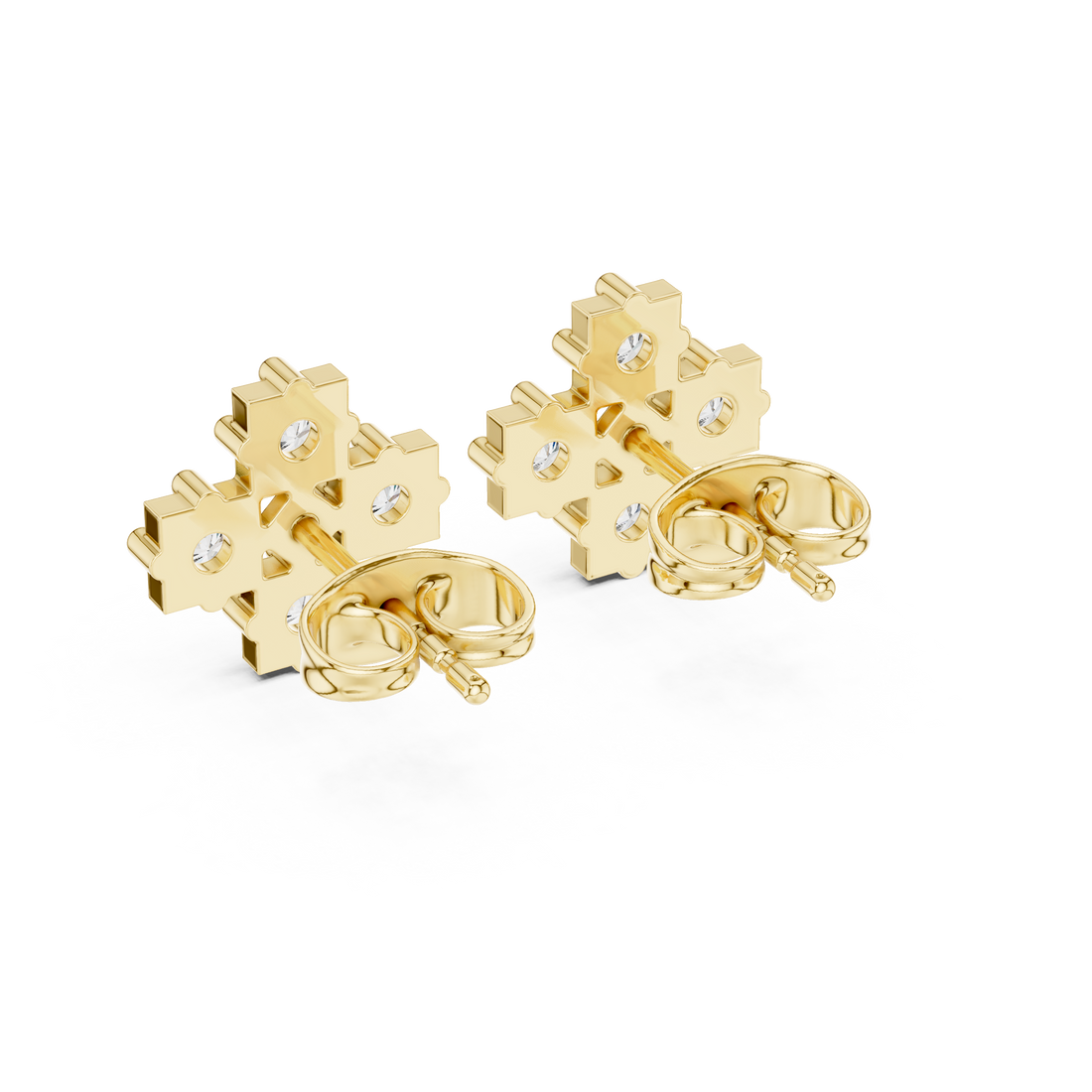 Round Diamond Cluster Cross Motif Geometric Stud Earrings