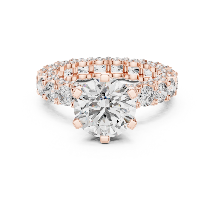 Round Cut Diamond Halo Solitaire Ring with Diamond Band