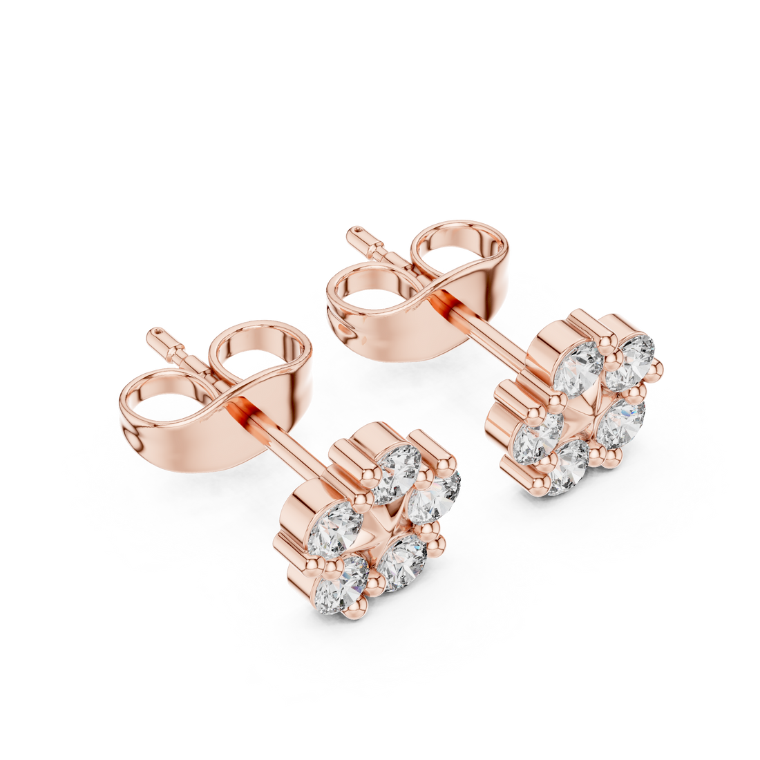 Round Diamond Floral Cluster Stud Earrings in Prong Set Bloom Design