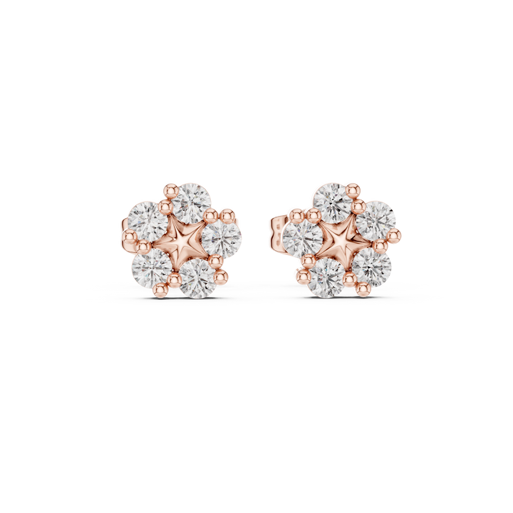 Round Diamond Floral Cluster Stud Earrings in Prong Set Bloom Design