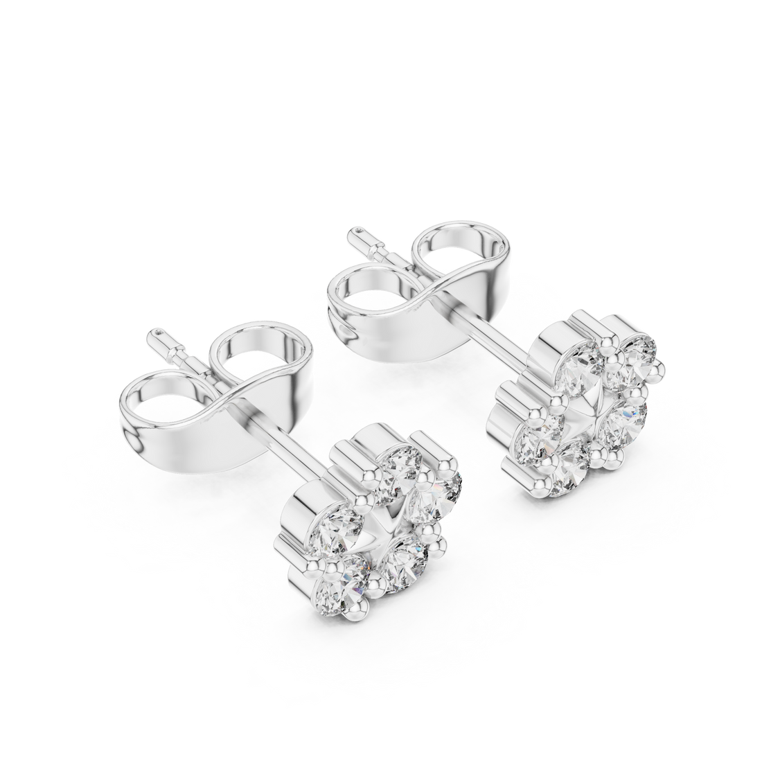 Round Diamond Floral Cluster Stud Earrings in Prong Set Bloom Design