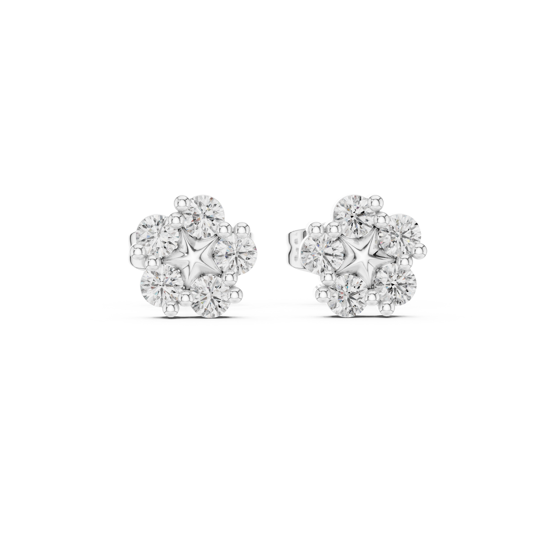 Round Diamond Floral Cluster Stud Earrings in Prong Set Bloom Design