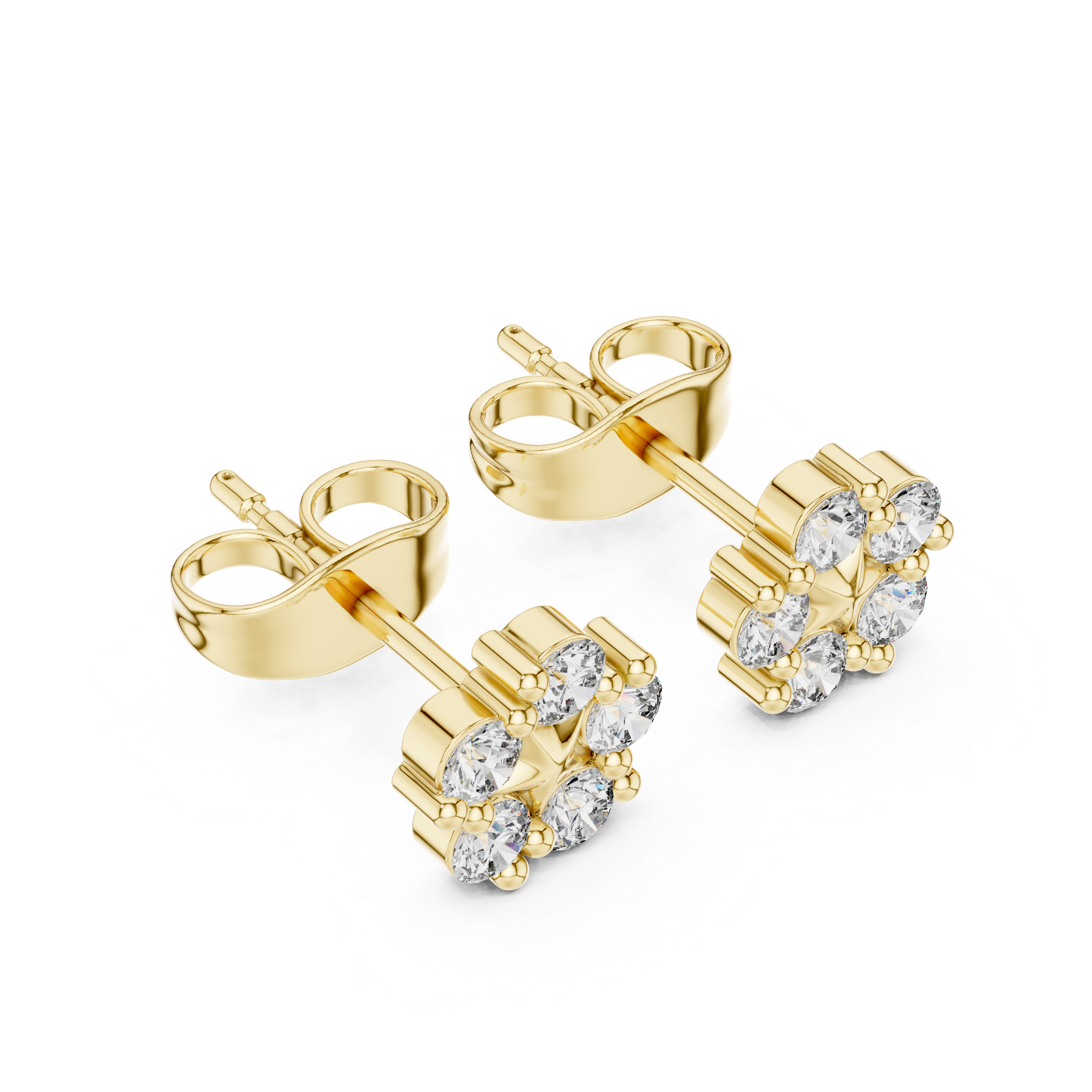 Round Diamond Floral Cluster Stud Earrings in Prong Set Bloom Design