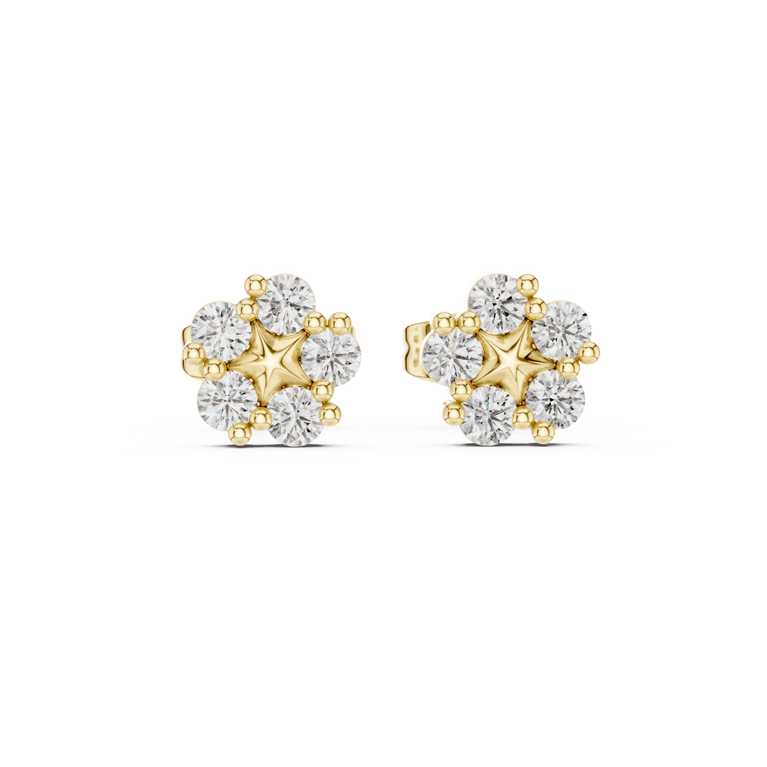 Round Diamond Floral Cluster Stud Earrings in Prong Set Bloom Design