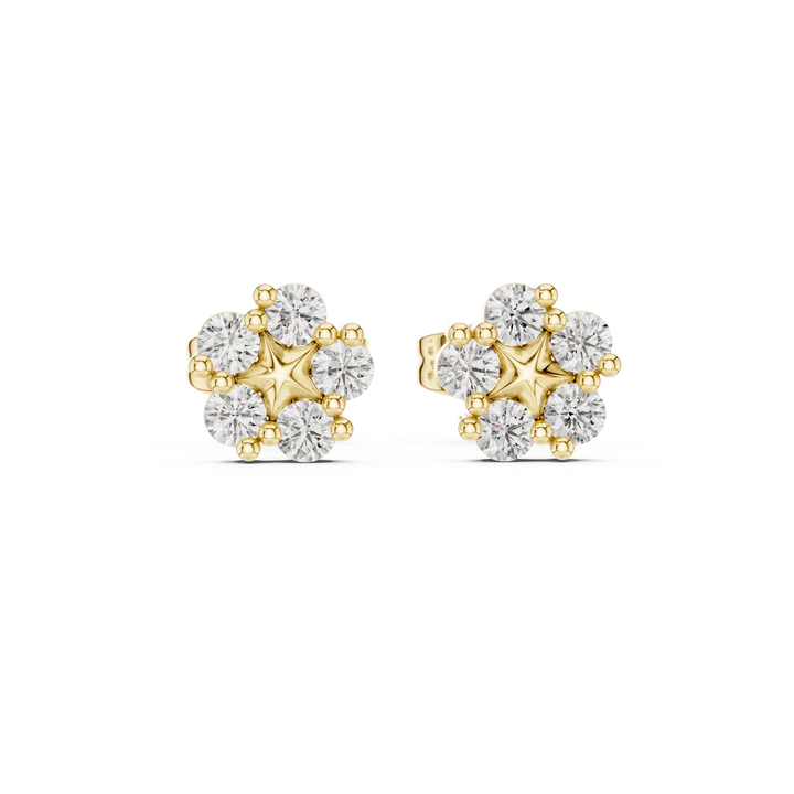 Round Diamond Floral Cluster Stud Earrings in Prong Set Bloom Design