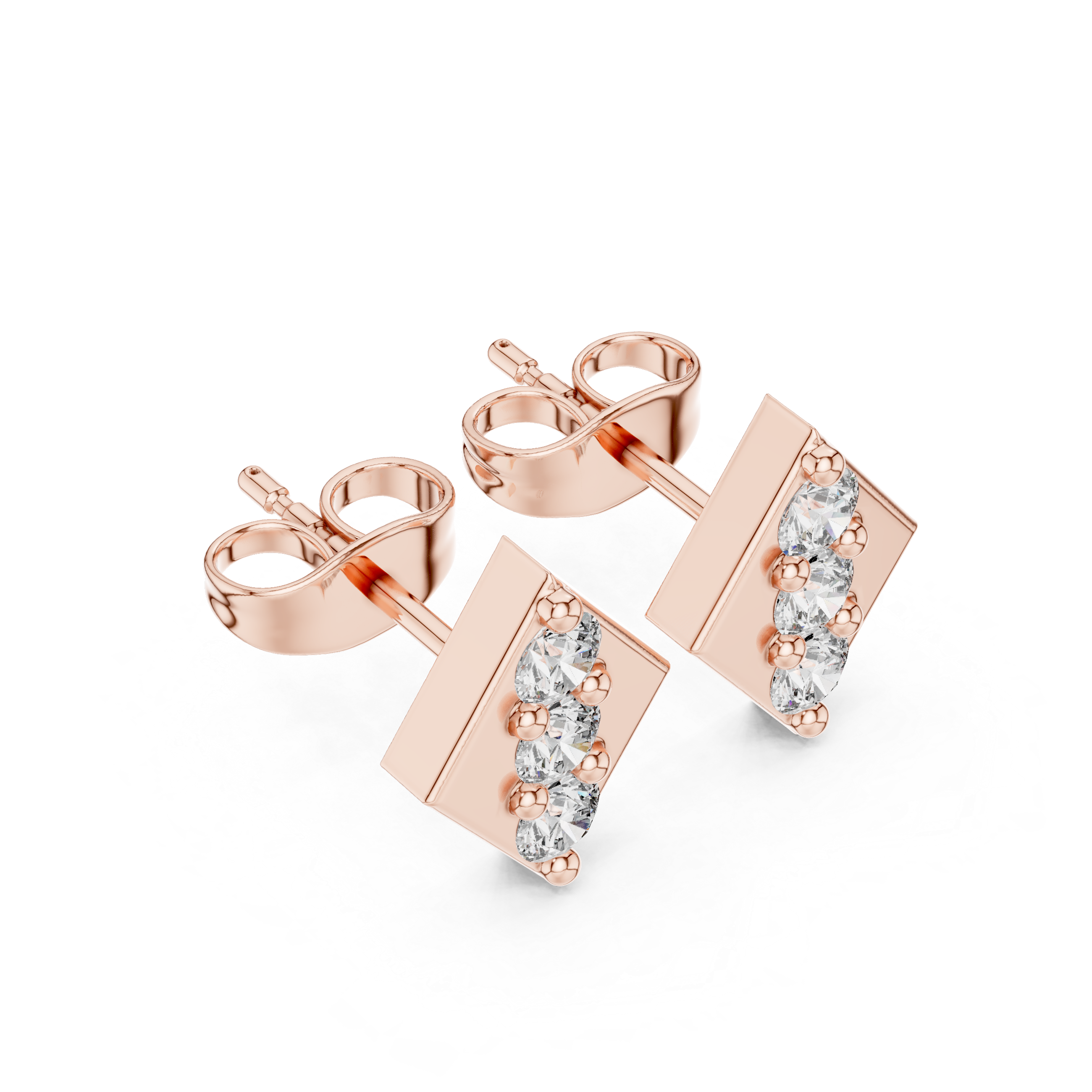 Round Brilliant Diamond Vertical Trio Geometric Stud Earrings