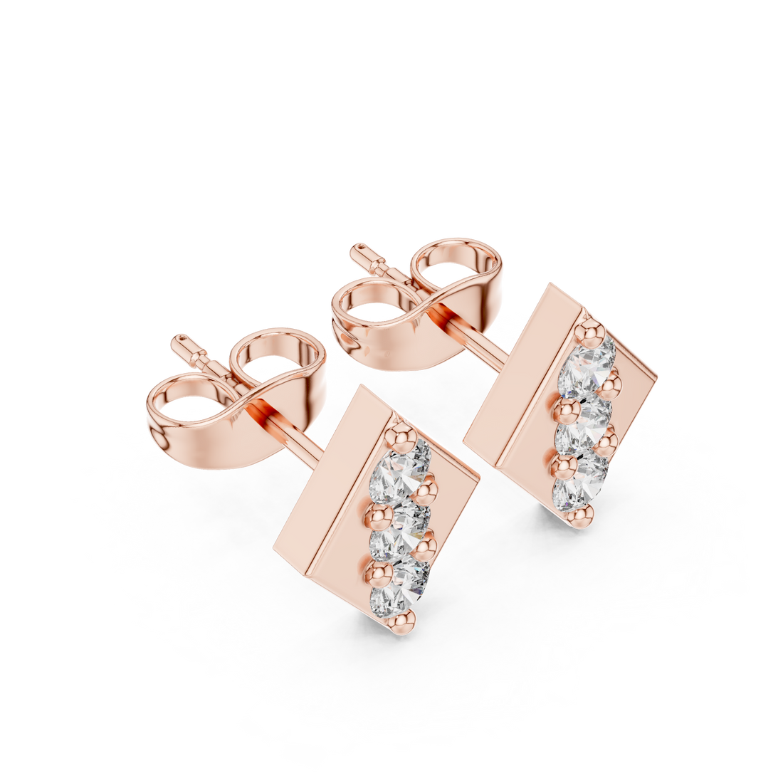 Round Brilliant Diamond Vertical Trio Geometric Stud Earrings