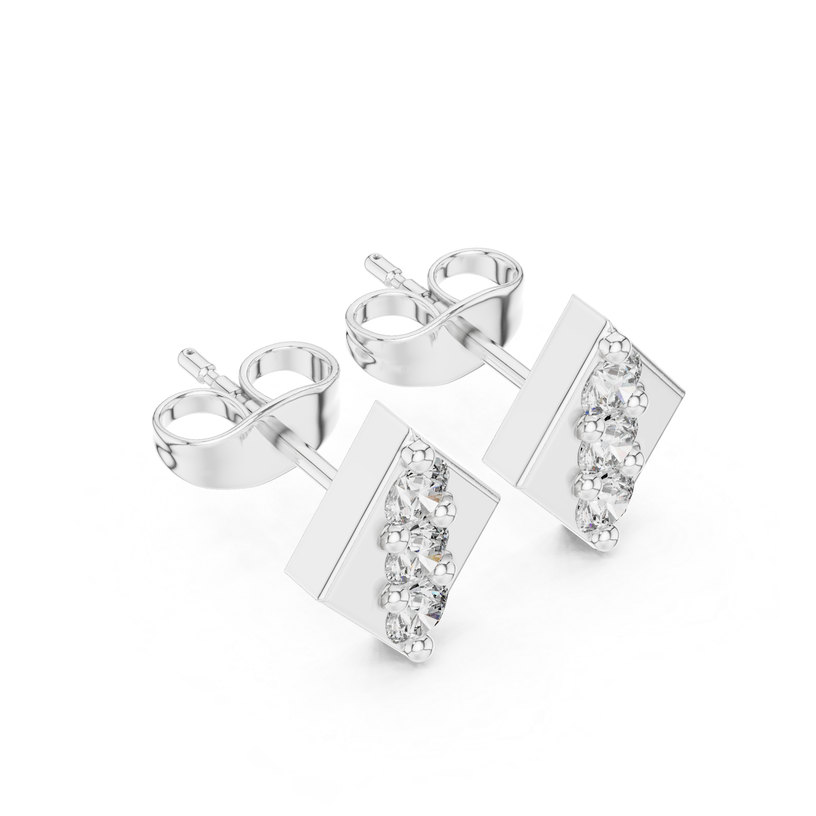 Round Brilliant Diamond Vertical Trio Geometric Stud Earrings