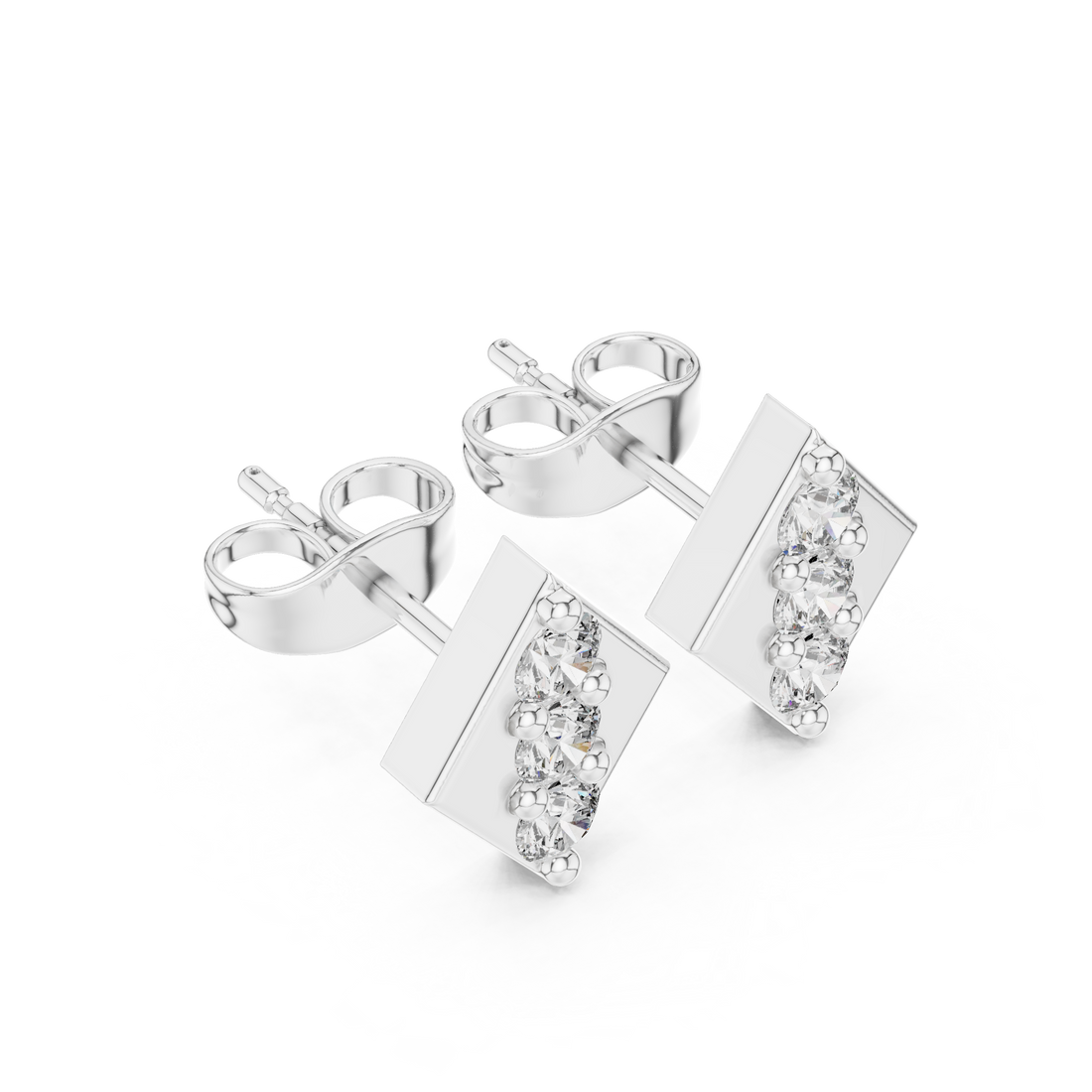 Round Brilliant Diamond Vertical Trio Geometric Stud Earrings