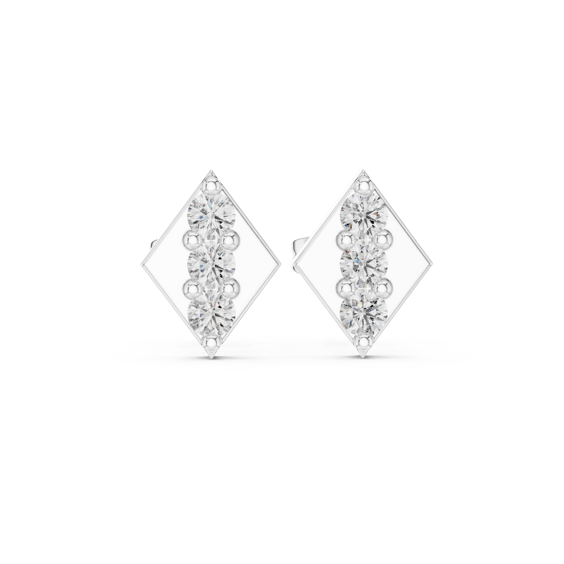 Round Brilliant Diamond Vertical Trio Geometric Stud Earrings