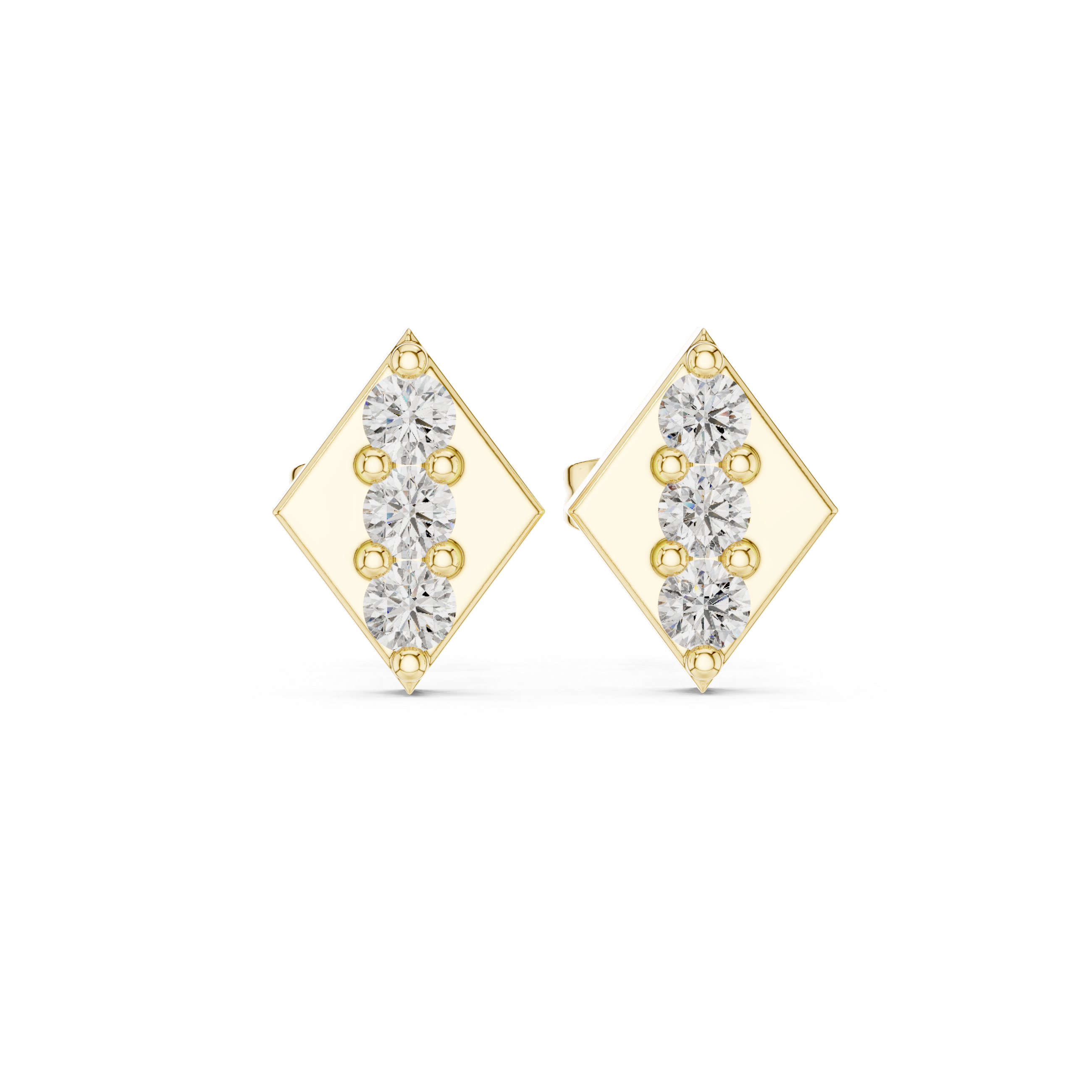 Round Brilliant Diamond Vertical Trio Geometric Stud Earrings