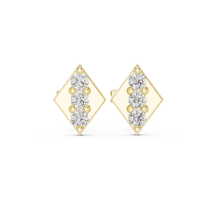 Round Brilliant Diamond Vertical Trio Geometric Stud Earrings