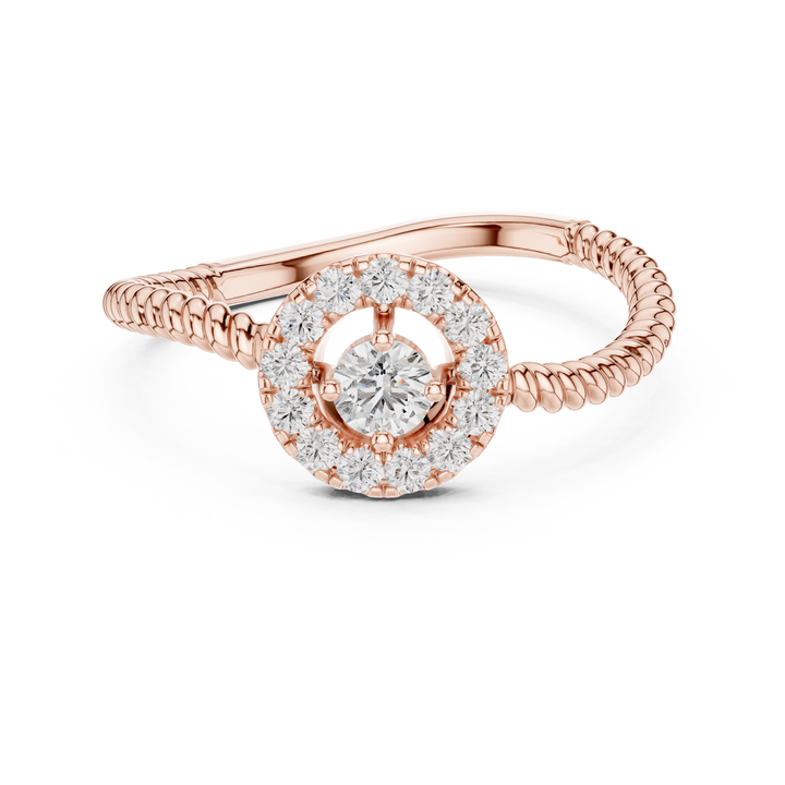 Round Cut Diamond Halo Ring with Twisted Band