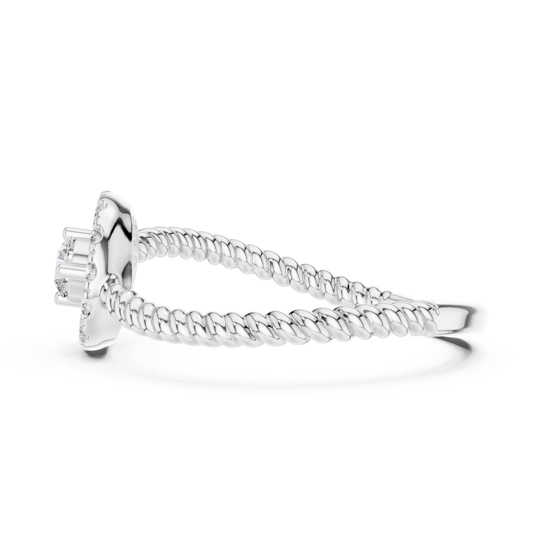 Round Cut Diamond Halo Ring with Twisted Band