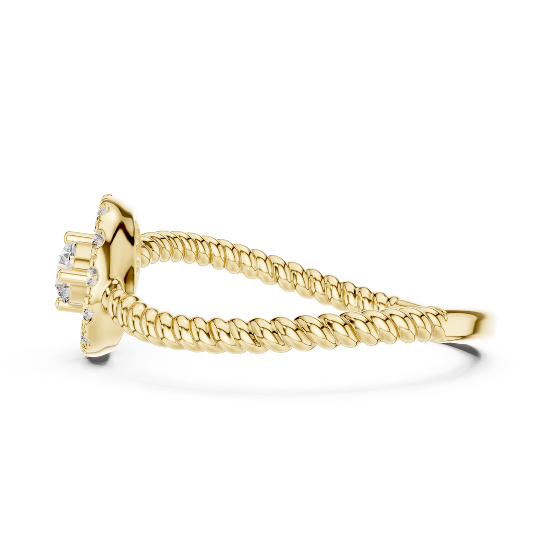 Round Cut Diamond Halo Ring with Twisted Band
