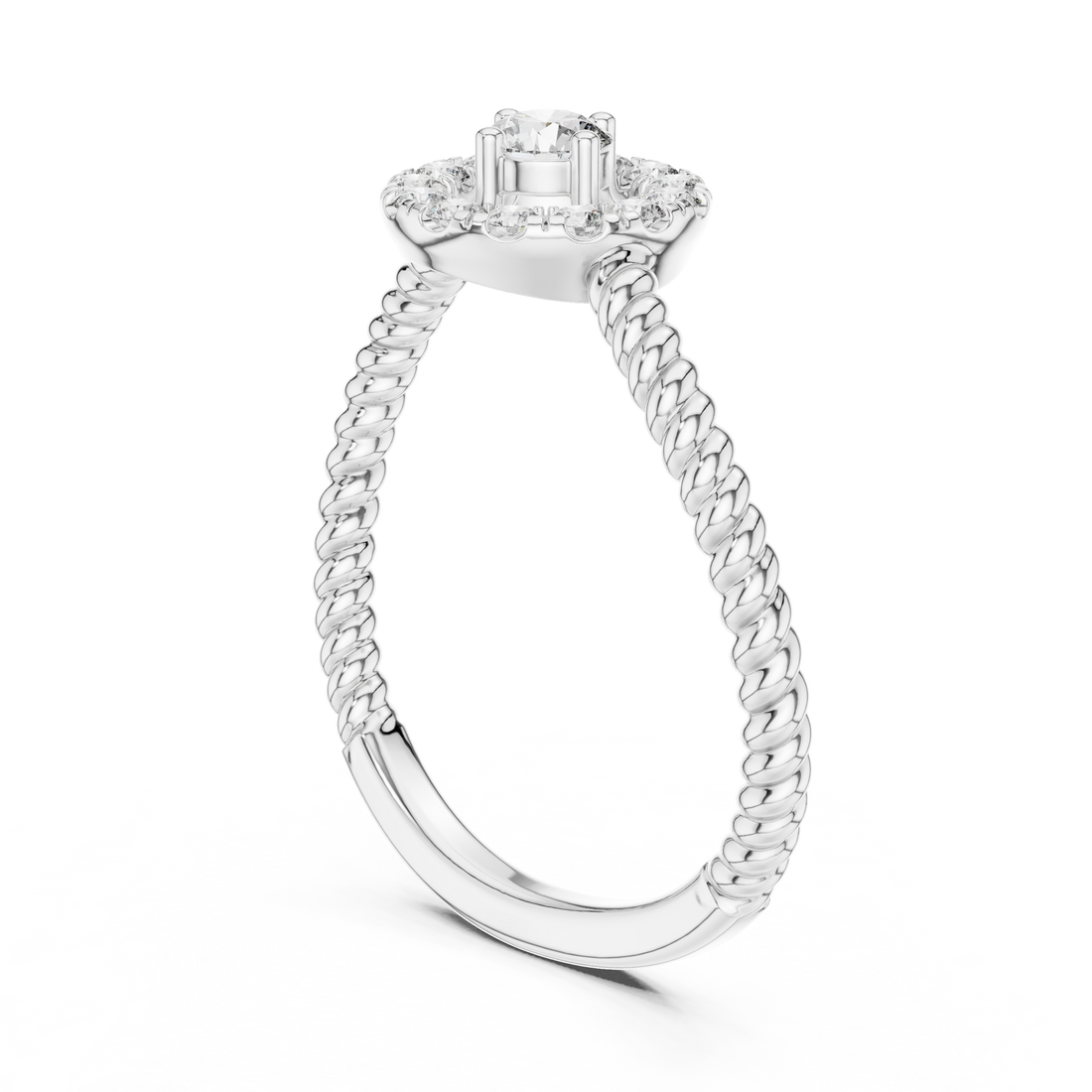 Round Cut Diamond Halo Ring with Twisted Band