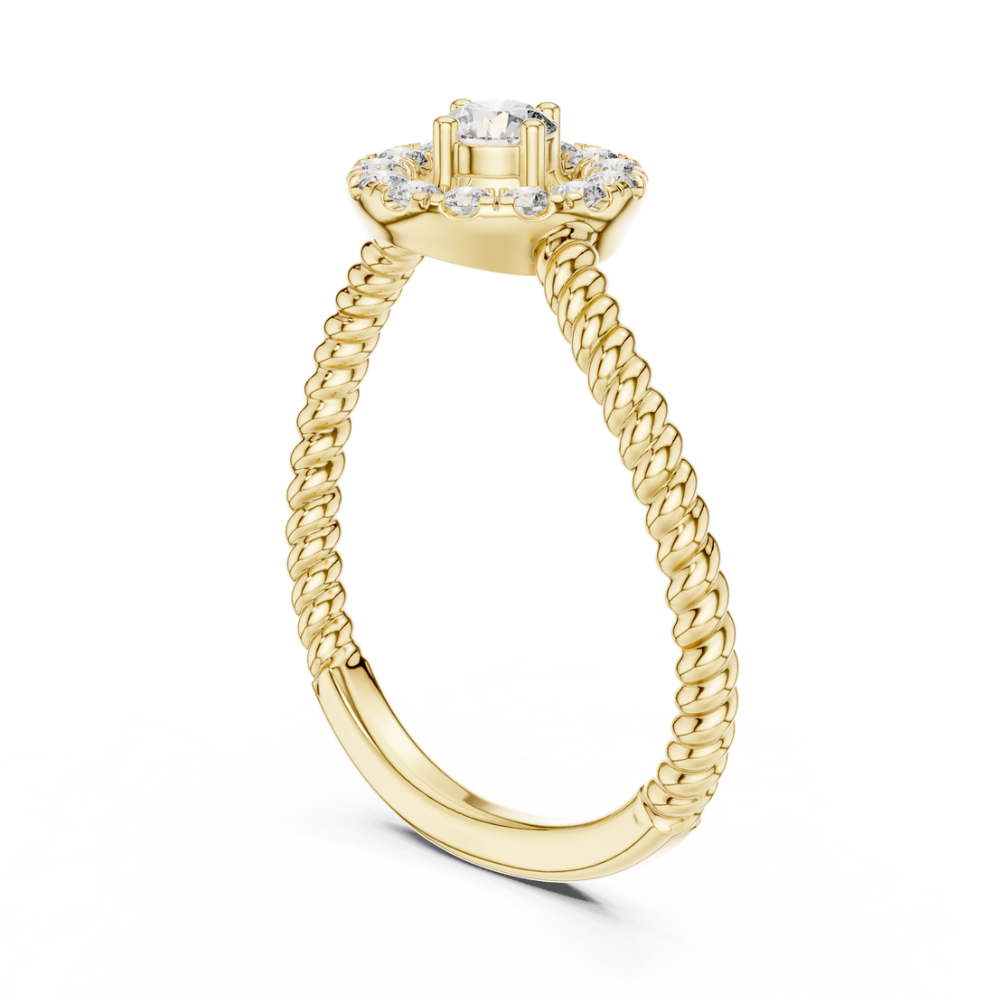 Round Cut Diamond Halo Ring with Twisted Band