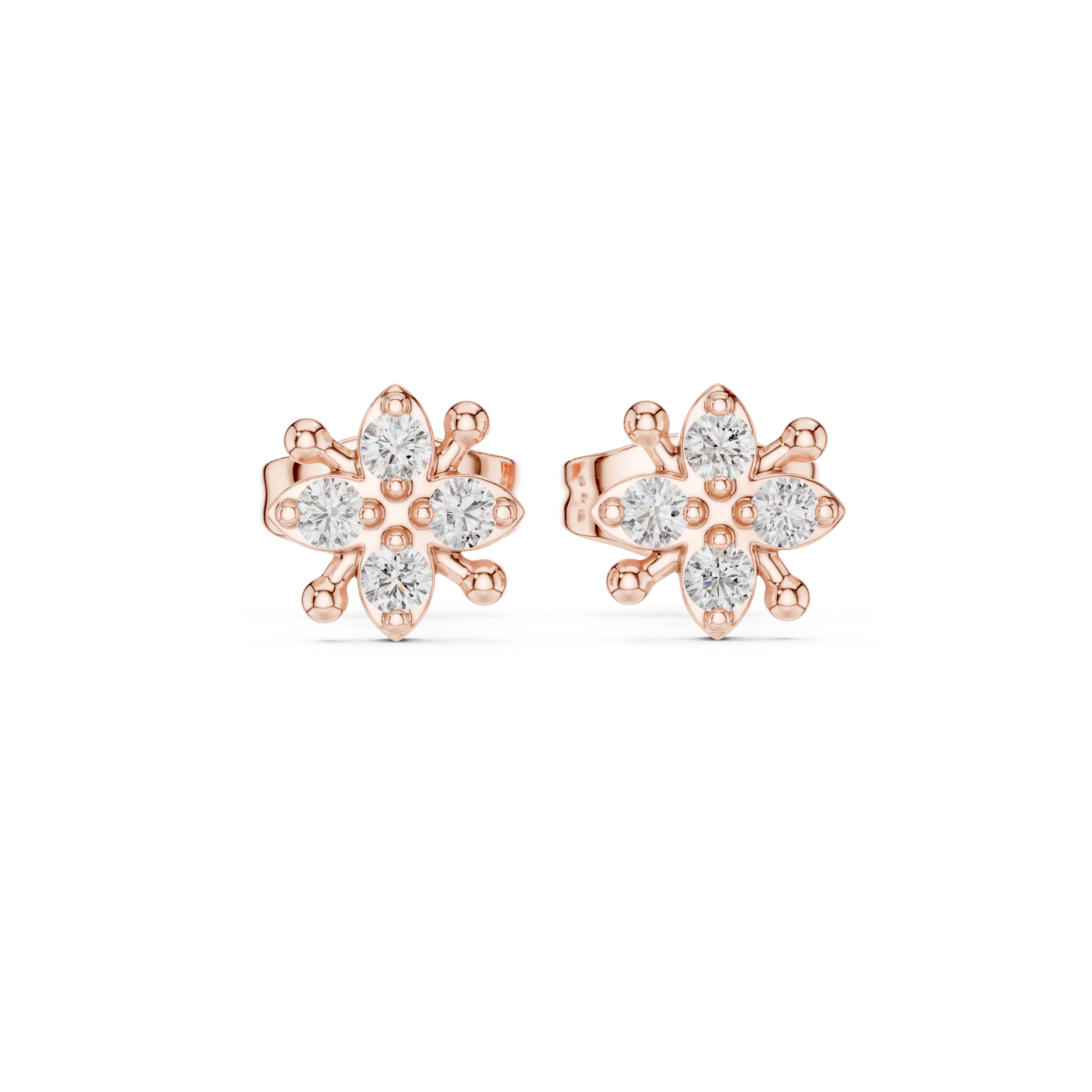 Diamond Round Floral Star Cluster Stud Earrings