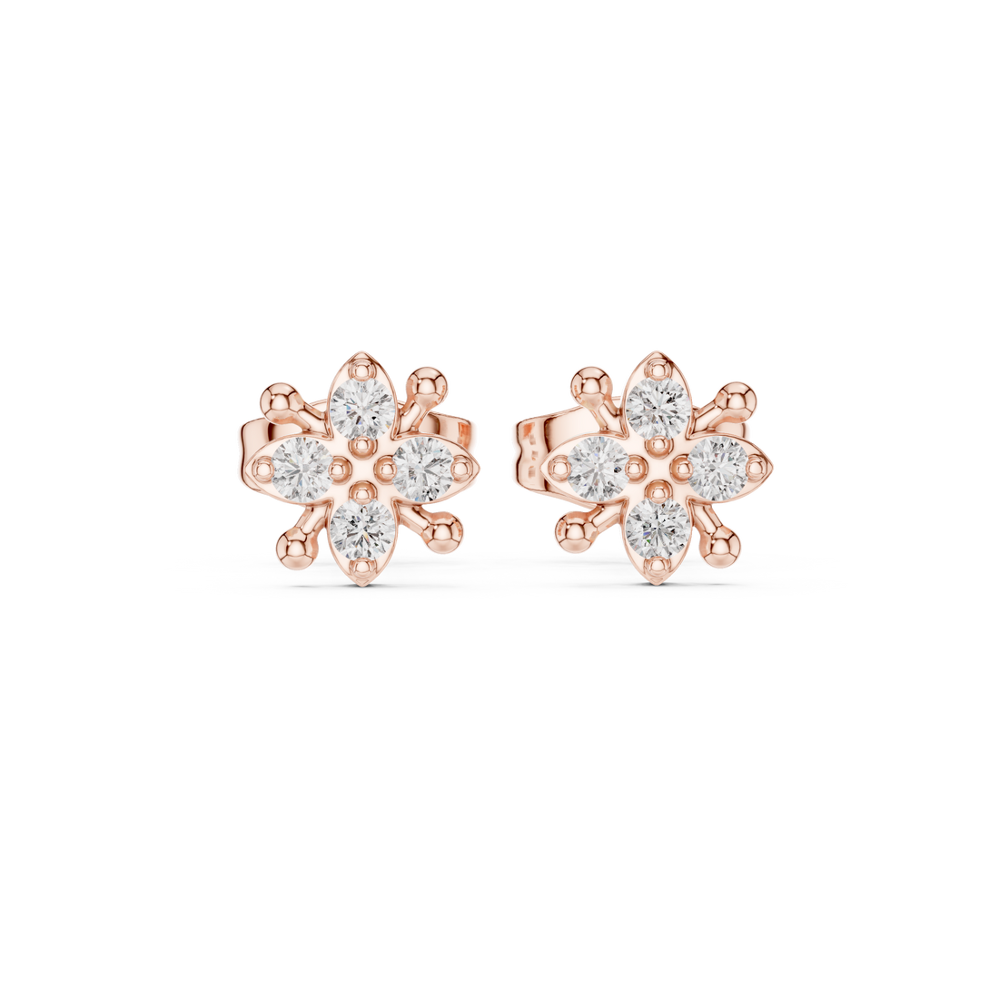 Diamond Round Floral Star Cluster Stud Earrings