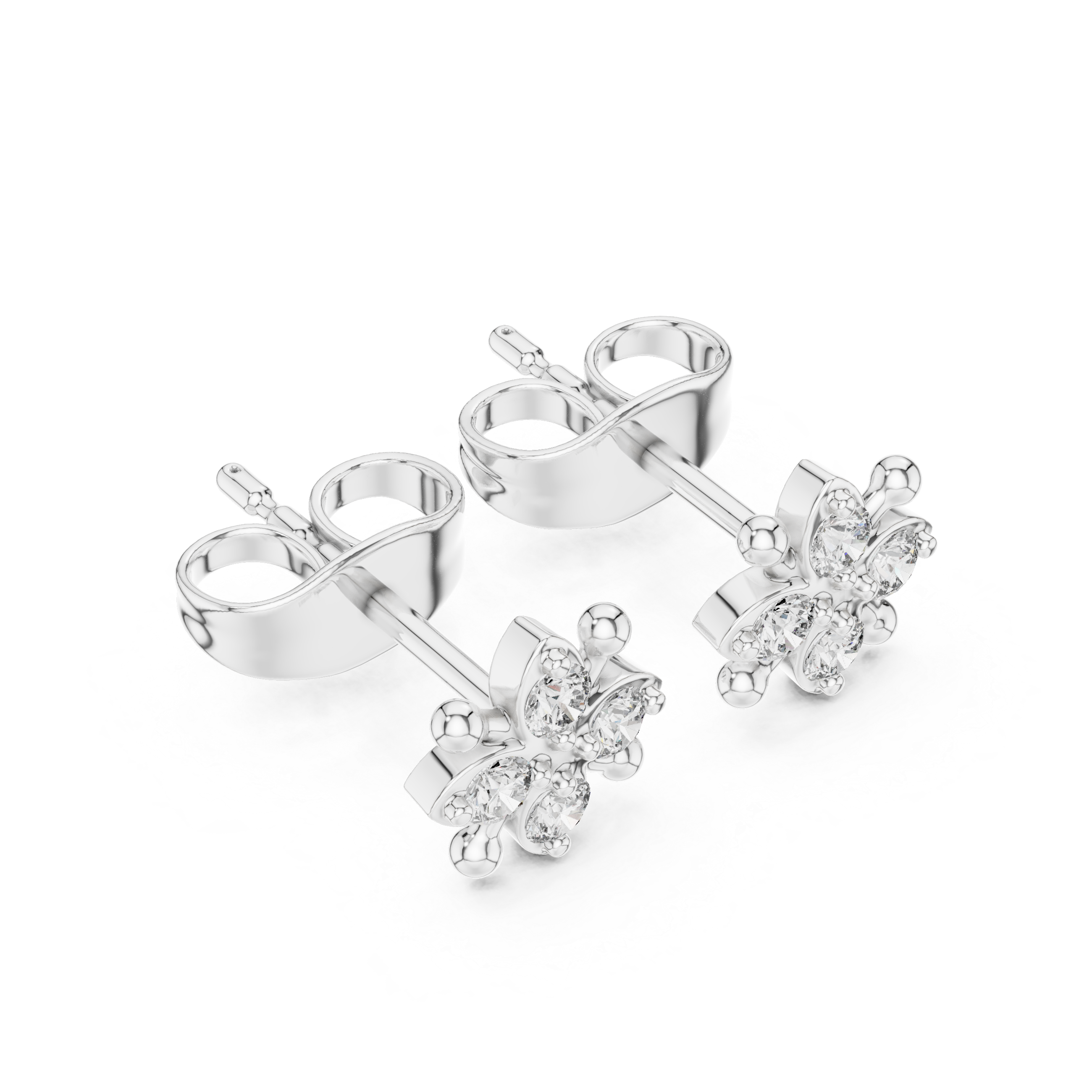 Diamond Round Floral Star Cluster Stud Earrings