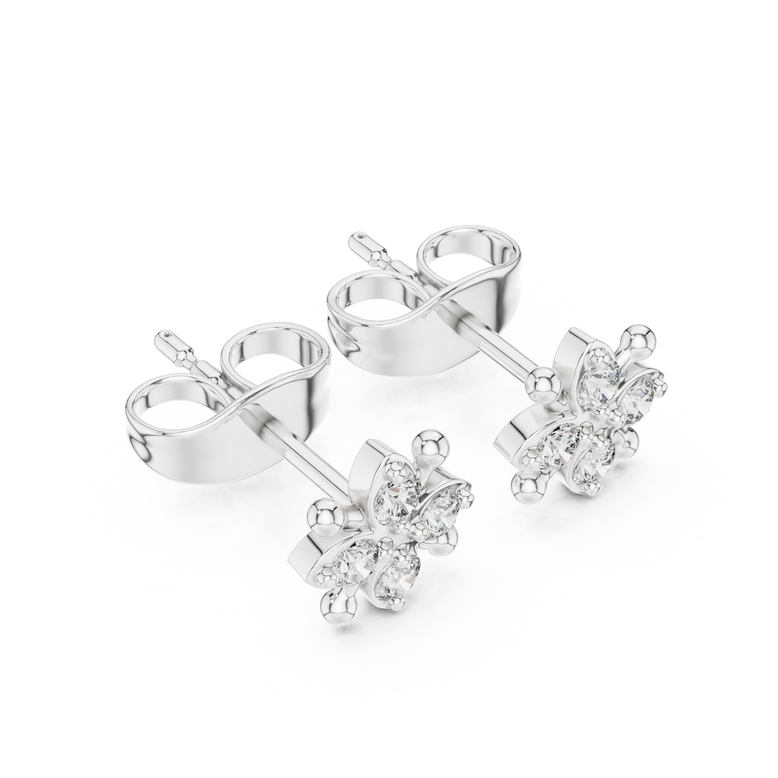 Diamond Round Floral Star Cluster Stud Earrings