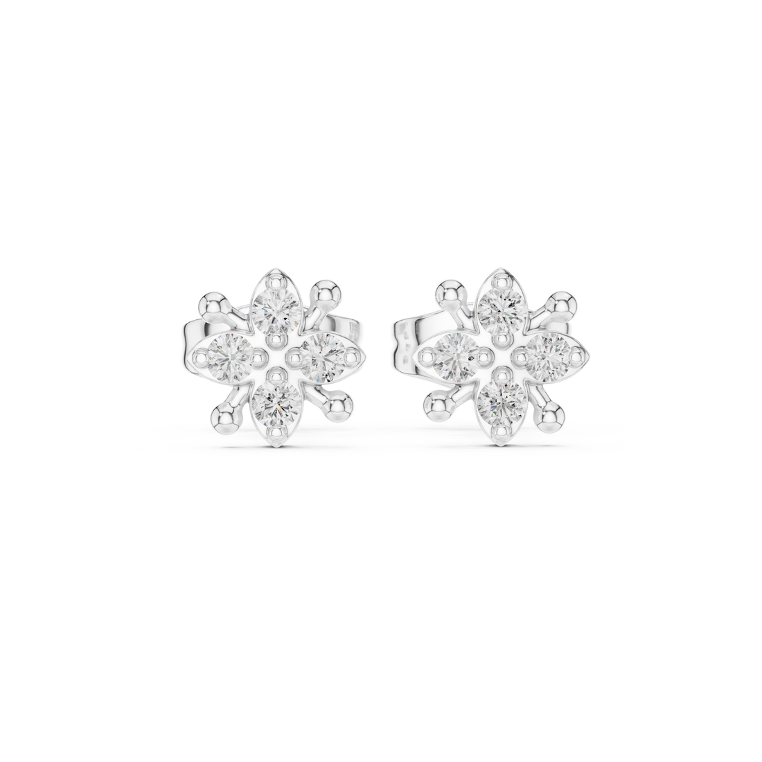 Diamond Round Floral Star Cluster Stud Earrings