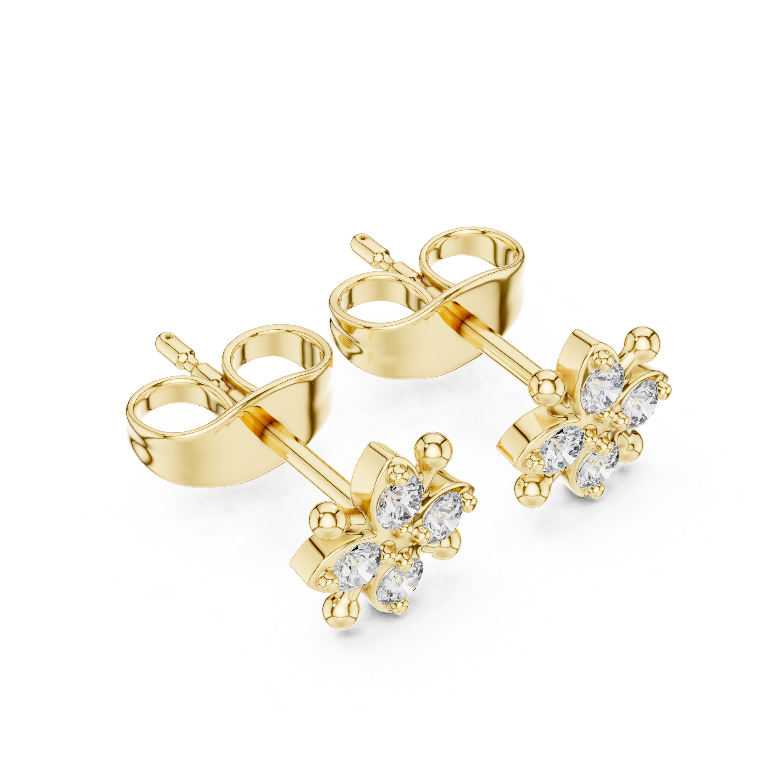 Diamond Round Floral Star Cluster Stud Earrings