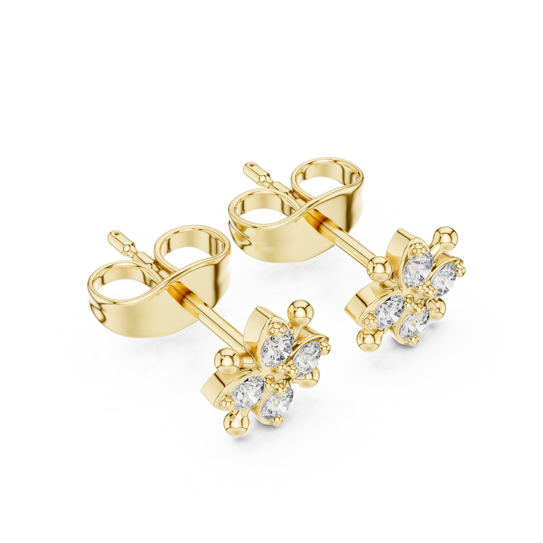 Diamond Round Floral Star Cluster Stud Earrings