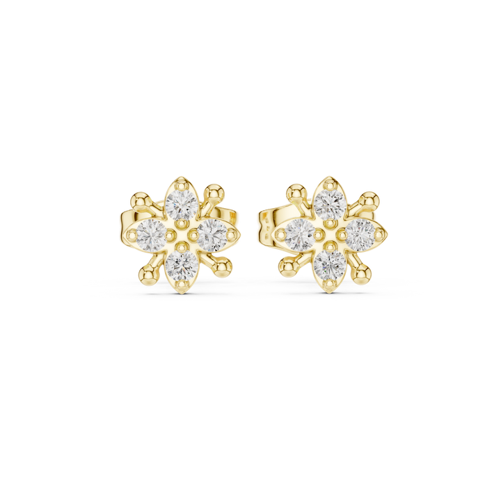 Diamond Round Floral Star Cluster Stud Earrings