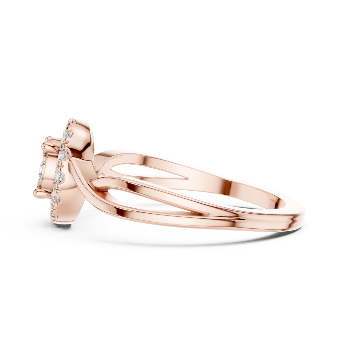 Round Cut Diamond Halo Twist Ring