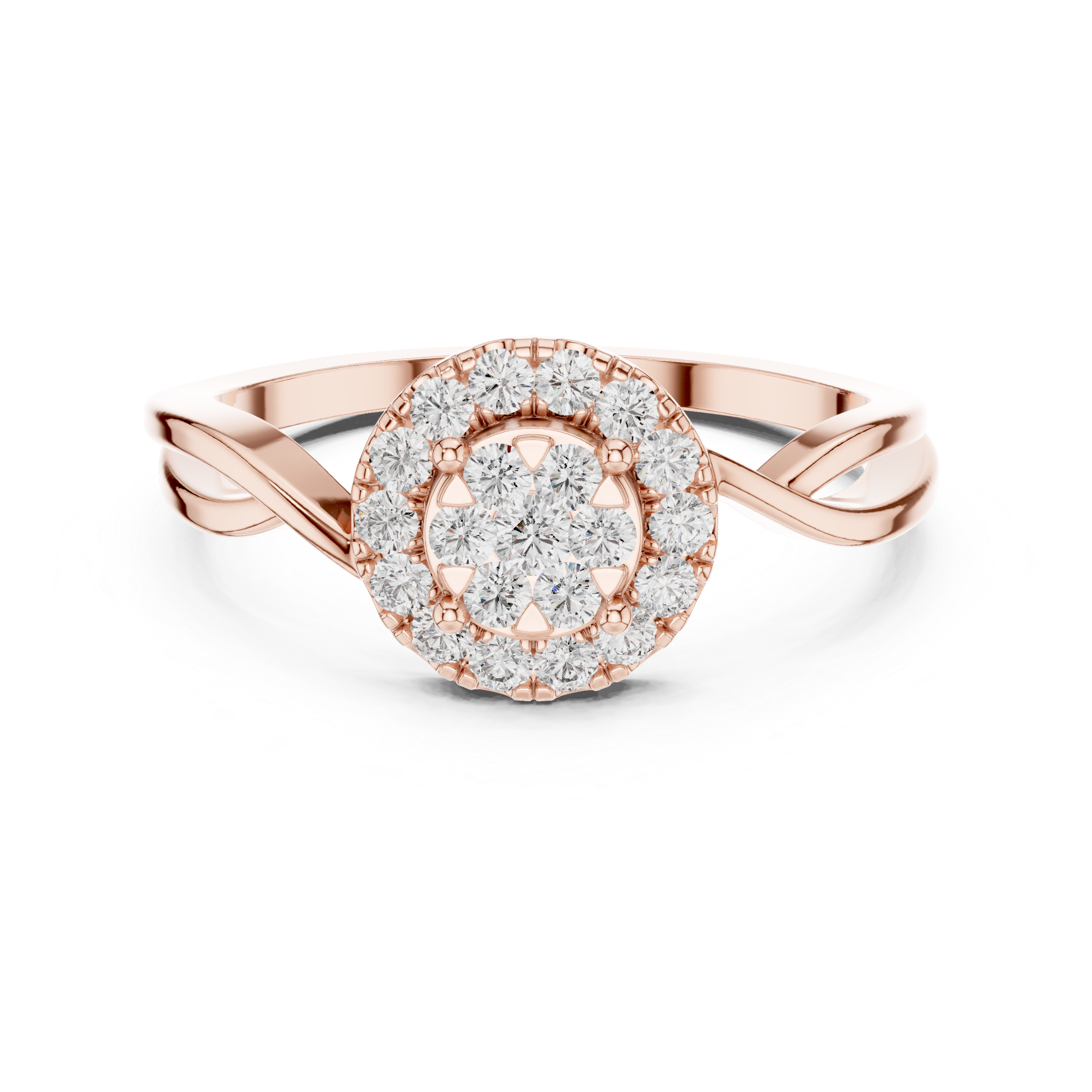 Round Cut Diamond Halo Twist Ring