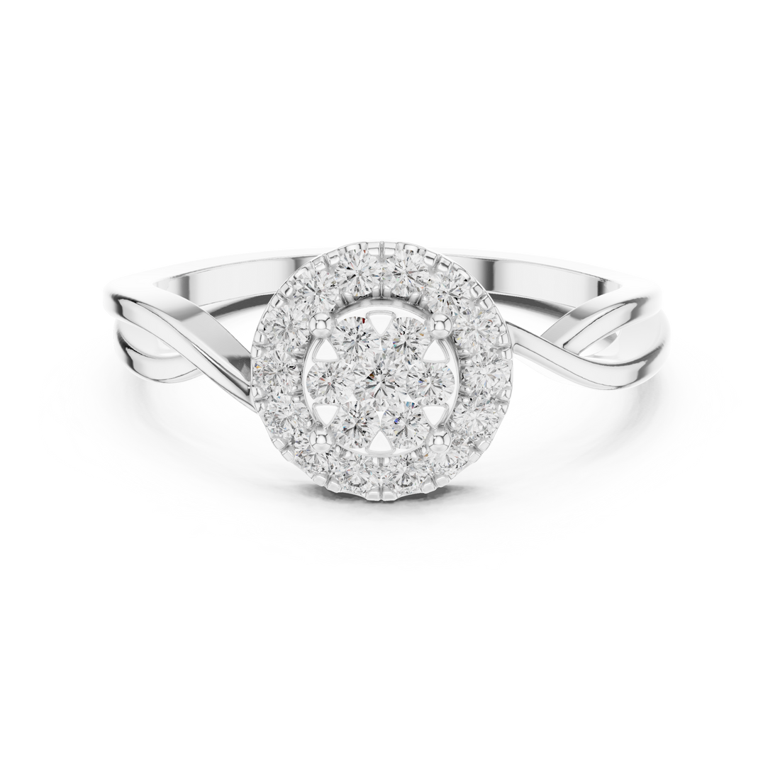 Round Cut Diamond Halo Twist Ring