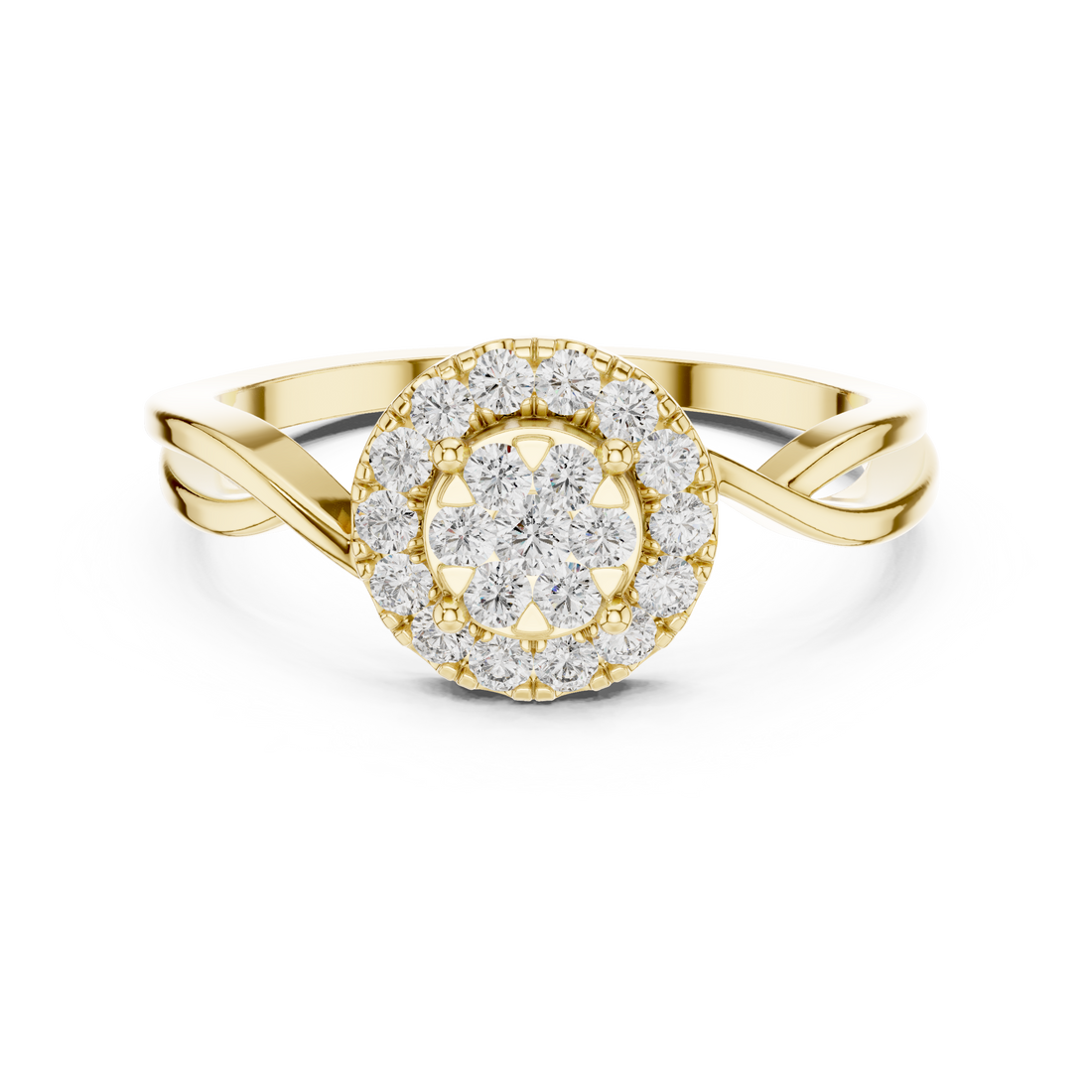 Round Cut Diamond Halo Twist Ring