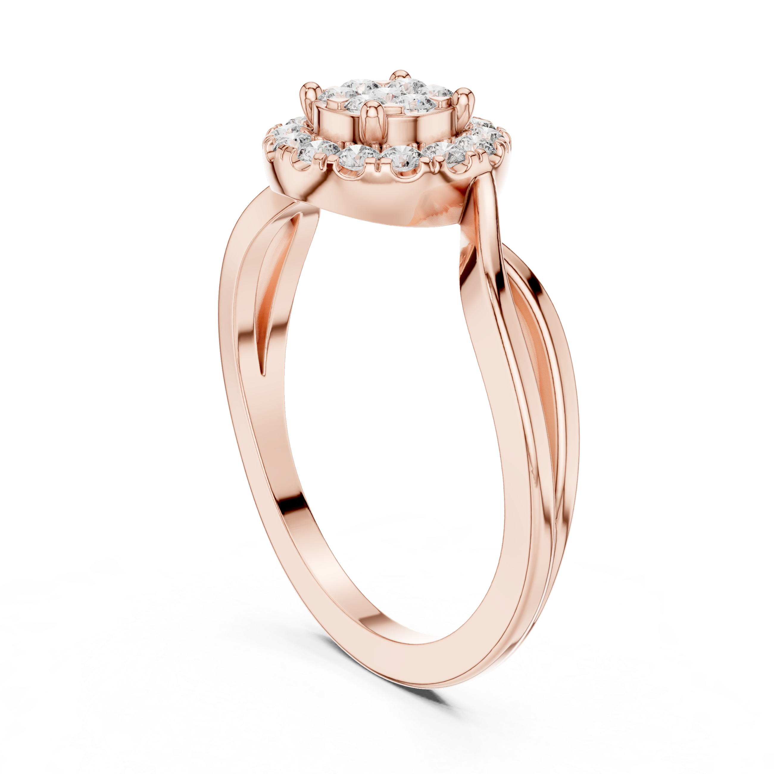 Round Cut Diamond Halo Twist Ring