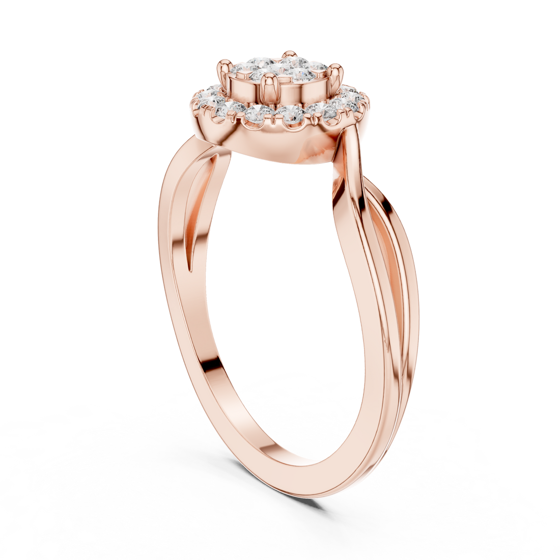 Round Cut Diamond Halo Twist Ring