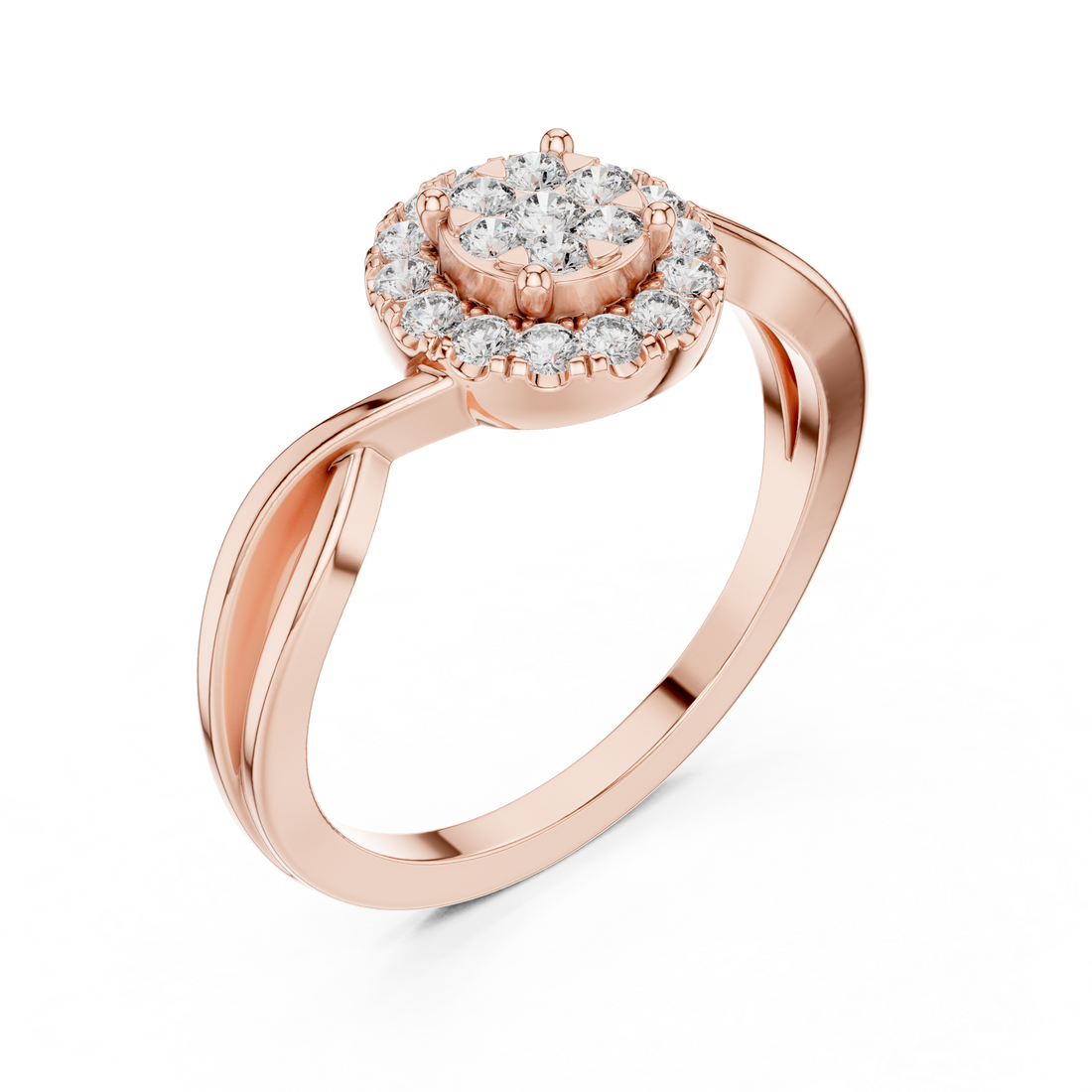 Round Cut Diamond Halo Twist Ring