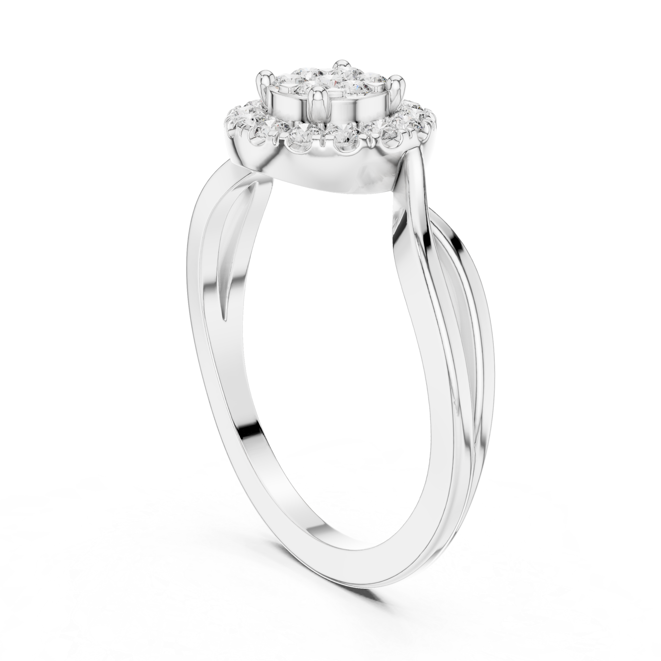 Round Cut Diamond Halo Twist Ring